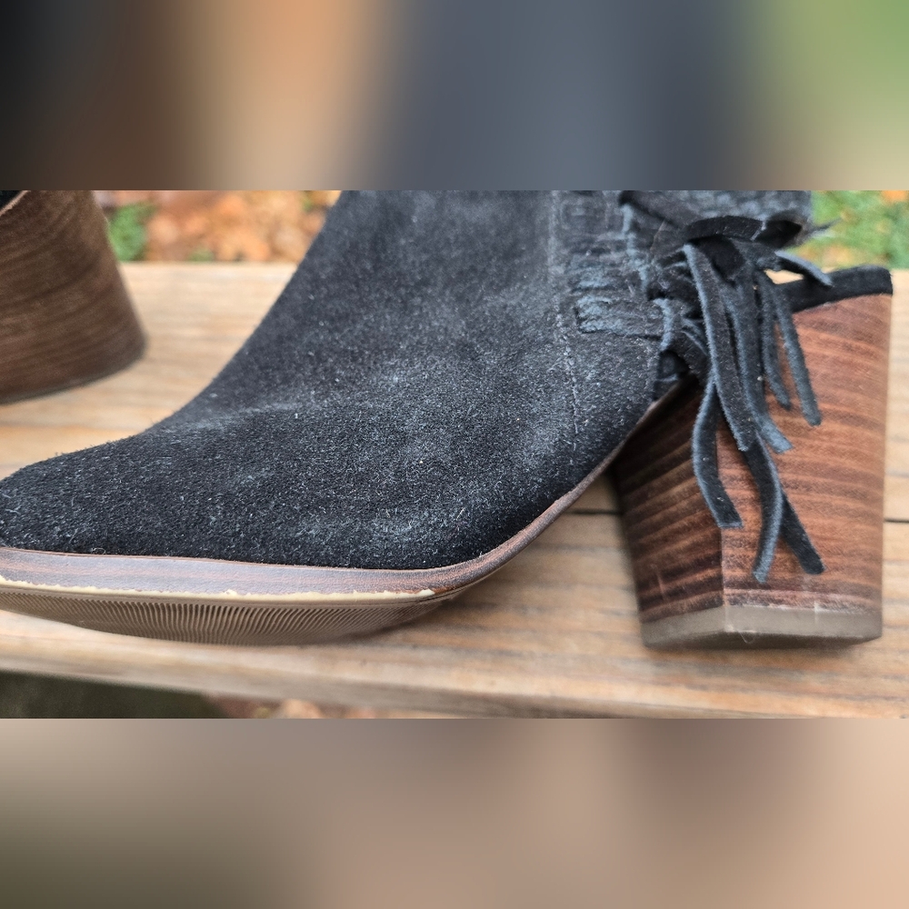 Lucky Brand Genuine Leather/suede Fringe Heel Booties Sz8M - Picture 5 of 8
